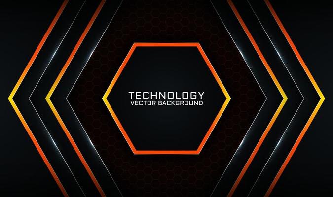 Abstract 3d black technology background with orange light effect