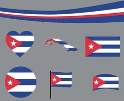 Cuba Flag Map Ribbon And Heart Icons Vector Illustration Abstract