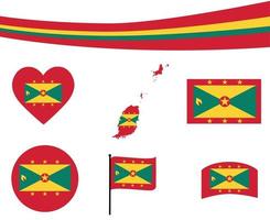 Grenada Flag Map Ribbon And Heart Icons Vector Illustration Abstract