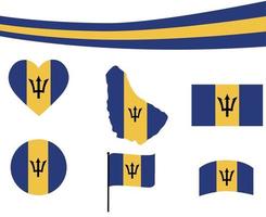 Barbados Flag Map Ribbon And Heart Icons Vector Illustration Abstract