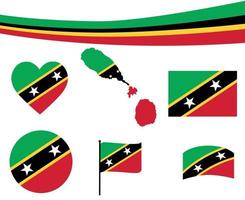 Saint Kitts and Nevis Flag Map Ribbon And Heart Icons Vector Abstract