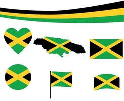 Jamaica Flag Map Ribbon And Heart Icons Vector Illustration Abstract