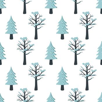 Seamless Christmas pattern with fir and tree in the snow vector