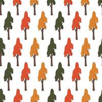 Seamless pattern with green, red trees. Forest autumn plants vector