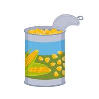 Tin can with corn kernels. tin packaging vector