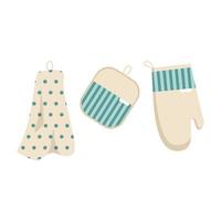 A set of towel and oven gloves for dishes. Kitchen item vector