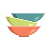 A set of multicoloured plates. Pile of empty food bowls vector