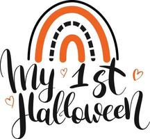 My first Halloween - hand drawn lettering with Halloween cute rainbow vector