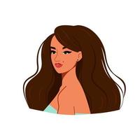 Portrait of a beautiful young woman with lush hair. Vector character