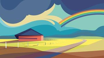 escena al aire libre con arco iris. vector