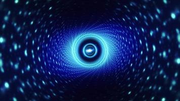 Glow blue neon circle dots vortex tunnel rotation video
