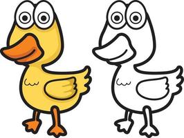 colorful and black and white duck for coloring book vector