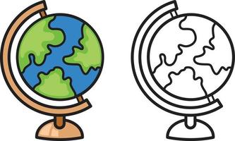 colorful and black and white earth globe for coloring book vector