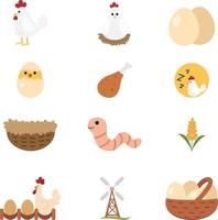 chicken set icon vector