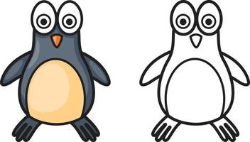 pingüino colorido y blanco y negro para colorear libro vector