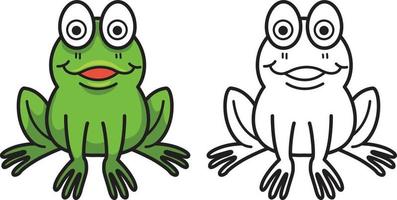 colorful and black and white frog for coloring book vector