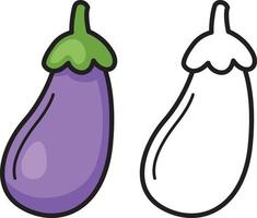 colorful and black and white eggplant for coloring book vector