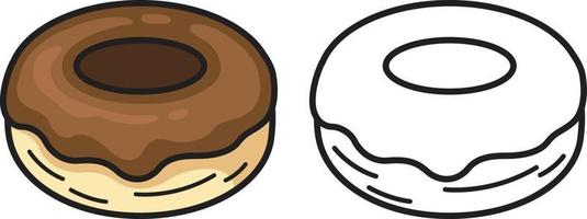 Donut colorido y blanco y negro para colorear libro vector