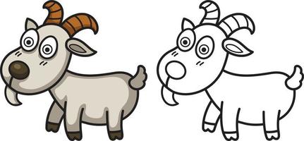 colorful and black and white goat for coloring book vector