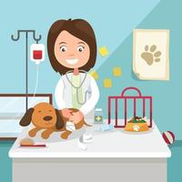 la idea de la mujer veterinaria curando la ilustración vector