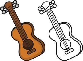 colorful and black and white guitar for coloring book vector