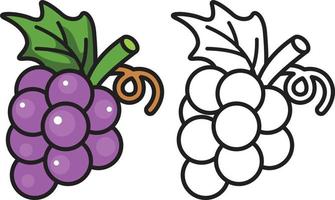 colorful and black and white grapes for coloring book vector