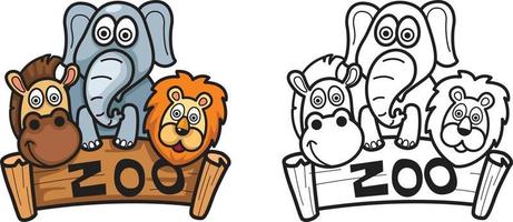 colorful and black and white zoo for coloring book vector