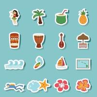 iconos tropicales de la isla y la playa de hawaii vector