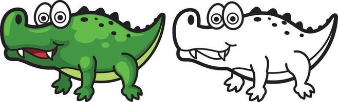 colorful and black and white alligator for coloring book vector