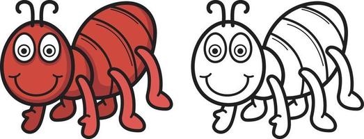 colorful and black and white ant for coloring book vector