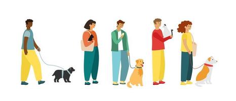 People with pets, cats and dogs, stand in line to see the veterinarian vector