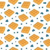 seamless pattern waffles and blueberries vector