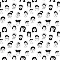 Seamless pattern doodle portraits of men and women vector