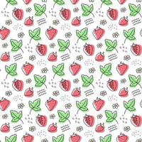 Hand drawn strawberry seamless vector pattern. berries, leaves.