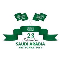 Saudi arabia national day green flag on ribbon vector