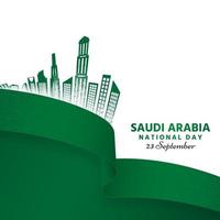 Saudi arabia national day green and buildings covered with ribbons vector