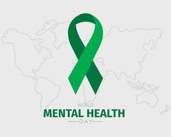 cinta del día mundial de la salud mental vector de mapa del mundo