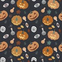 pumpkin pattern with leaves, cobwebs, spiders vector