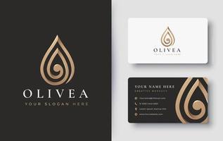 water drop olive oil logo and business card design vector
