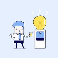 Businessman wants to drink idea from water bulb cooler. vector