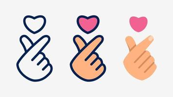Korean Finger Heart Hand Gesture Icon. vector