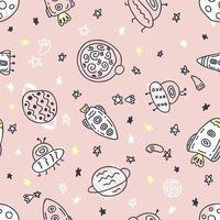 Tender seamless pattern of rockets and planets in space vector