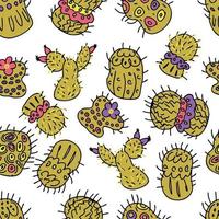 Hand drawn vector seamless pattern of bright green cacti