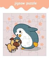 jigsaw puzzle game of penguin and dog vector