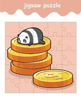 juego de rompecabezas de panda con monedas vector