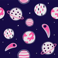 Seamless background with planets, comets and stars vector