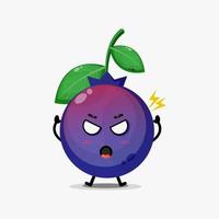 cute blueberry character is angry vector