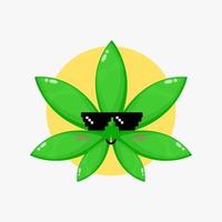 Cute marijuana character wearing pixel glasses vector