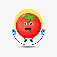 lindo personaje de tomate haciendo saltar la cuerda vector