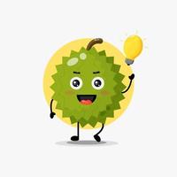Cute happy durian character with light bulb idea vector